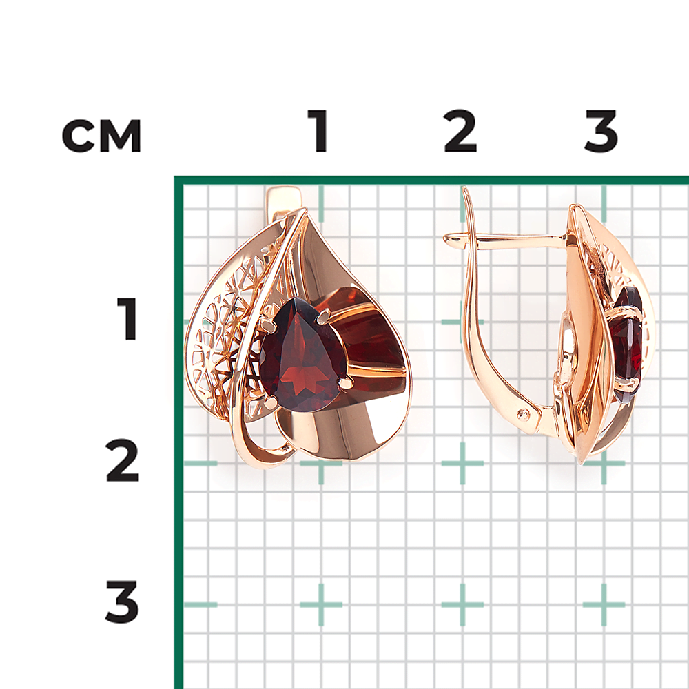 Серьги с английским замком из красного золота с гранатом 02-3837-00-204-1110-46