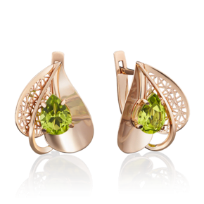 Серьги с английским замком из красного золота с хризолитом 02-3837-00-205-1110-46