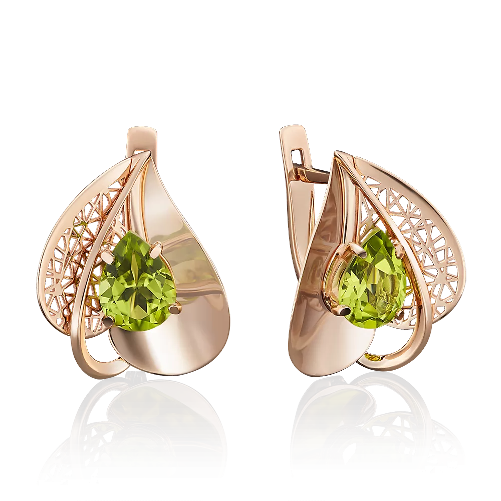 Серьги с английским замком из красного золота с хризолитом 02-3837-00-205-1110-46