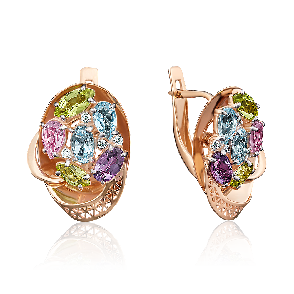 Серьги с английским замком из красного золота с миксом камней 02-3838-00-248-1110-46
