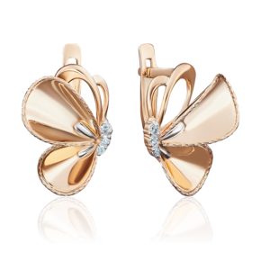 Серьги «Мотыльки» с английским замком из красного золота с фианитами 02-3841-00-401-1110-03