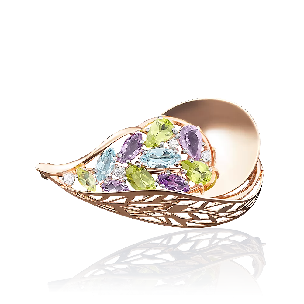 Брошь из красного золота с миксом камней 04-0150-00-248-1110-46