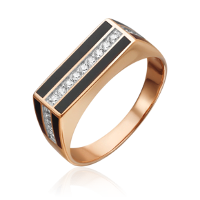 Печатка из красного золота с фианитами и эмалью 01-3623-00-401-1110-25