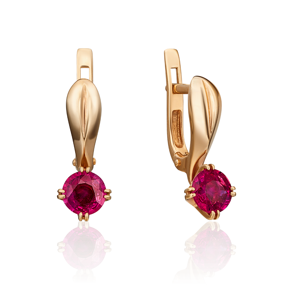 Серьги с английским замком из красного золота с рубином 02-0520-00-104-1110-30