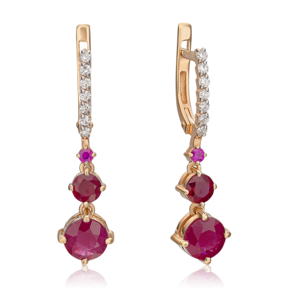 Серьги с английским замком из красного золота с рубинами и бриллиантами 02-0687-00-107-1110-30
