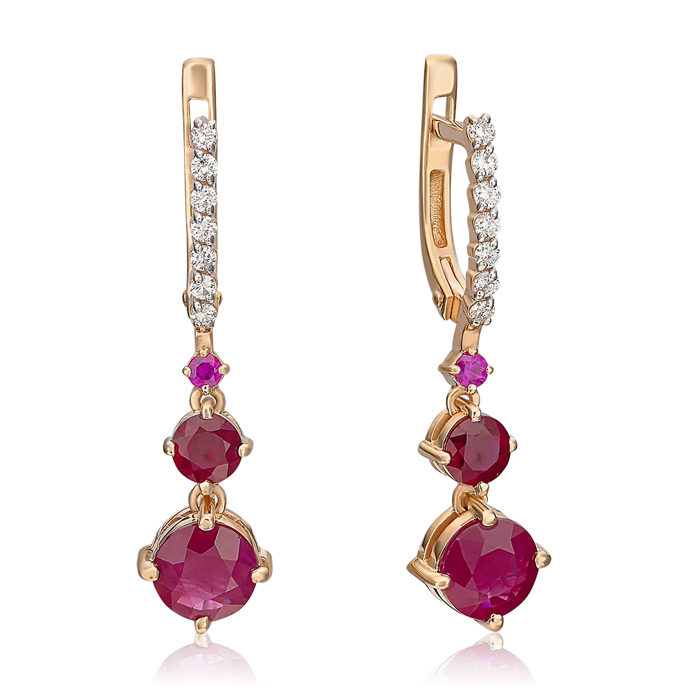 Серьги с английским замком из красного золота с рубинами и бриллиантами 02-0687-00-107-1110-30