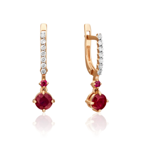 Серьги с английским замком из красного золота с рубинами и бриллиантами