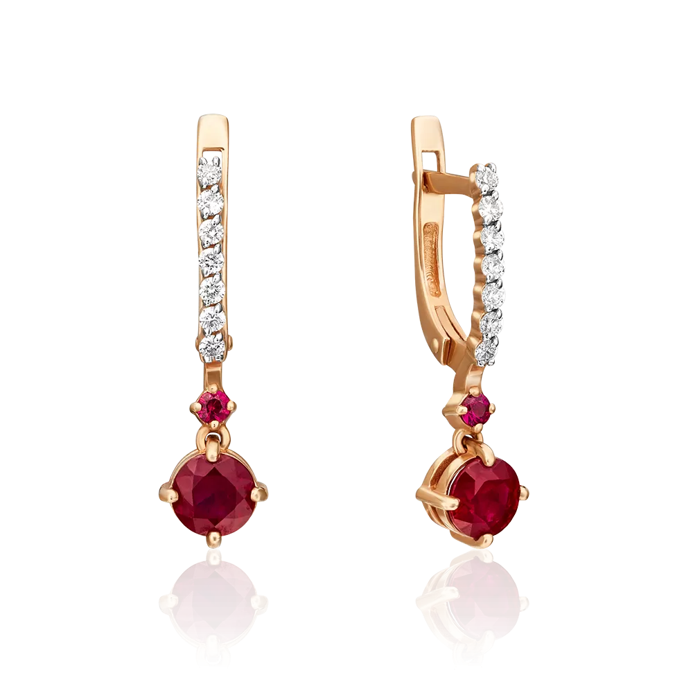 Серьги с английским замком из красного золота с рубинами и бриллиантами 02-0689-00-107-1110-30