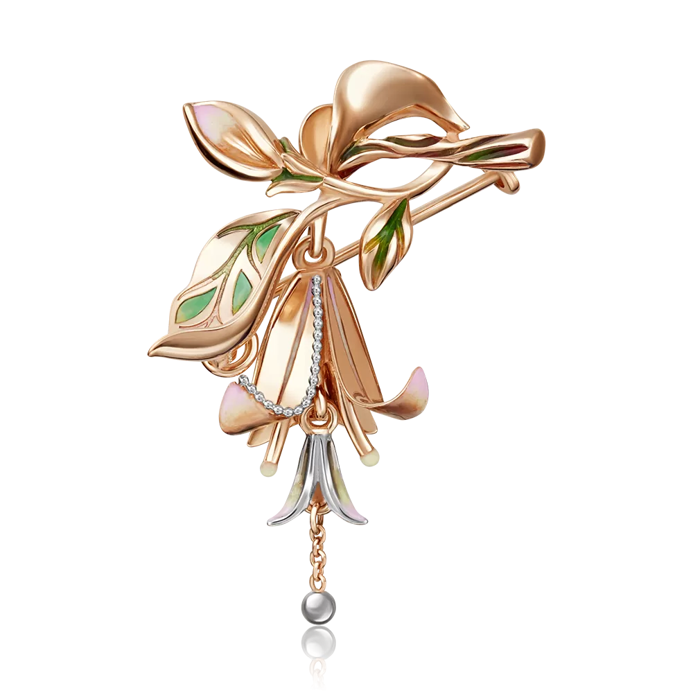 Брошь «Колокольчик» из красного золота с эмалью 04-0202-00-000-1110-59