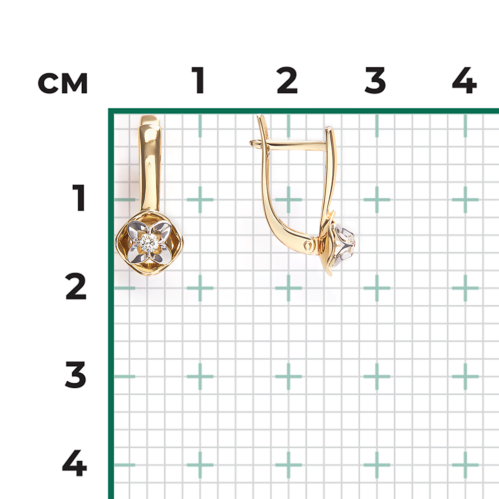 Серьги с английским замком из комбинированного золота с бриллиантом 02-5343-00-101-1121