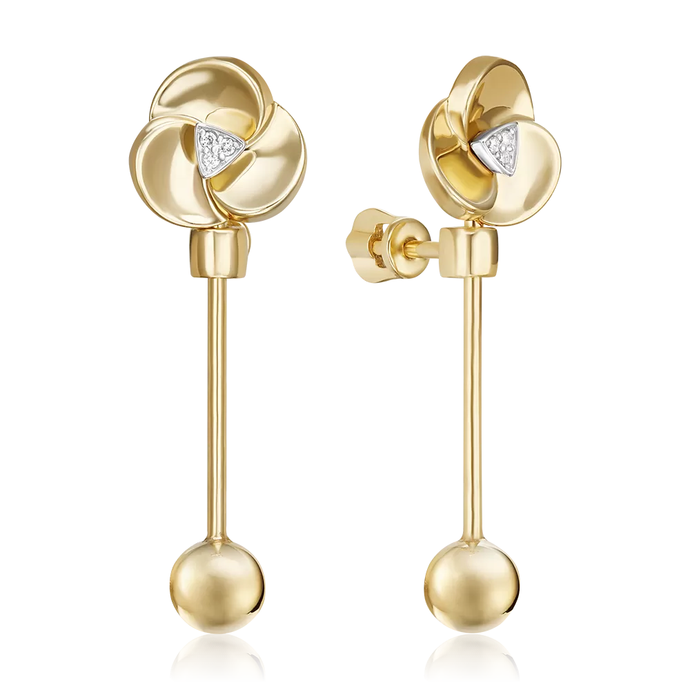 Серьги-пусеты из комбинированного золота с бриллиантами 02-5012-00-101-1121