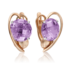 Серьги с английским замком из красного золота с аметистом 02-4183-00-203-1110-46