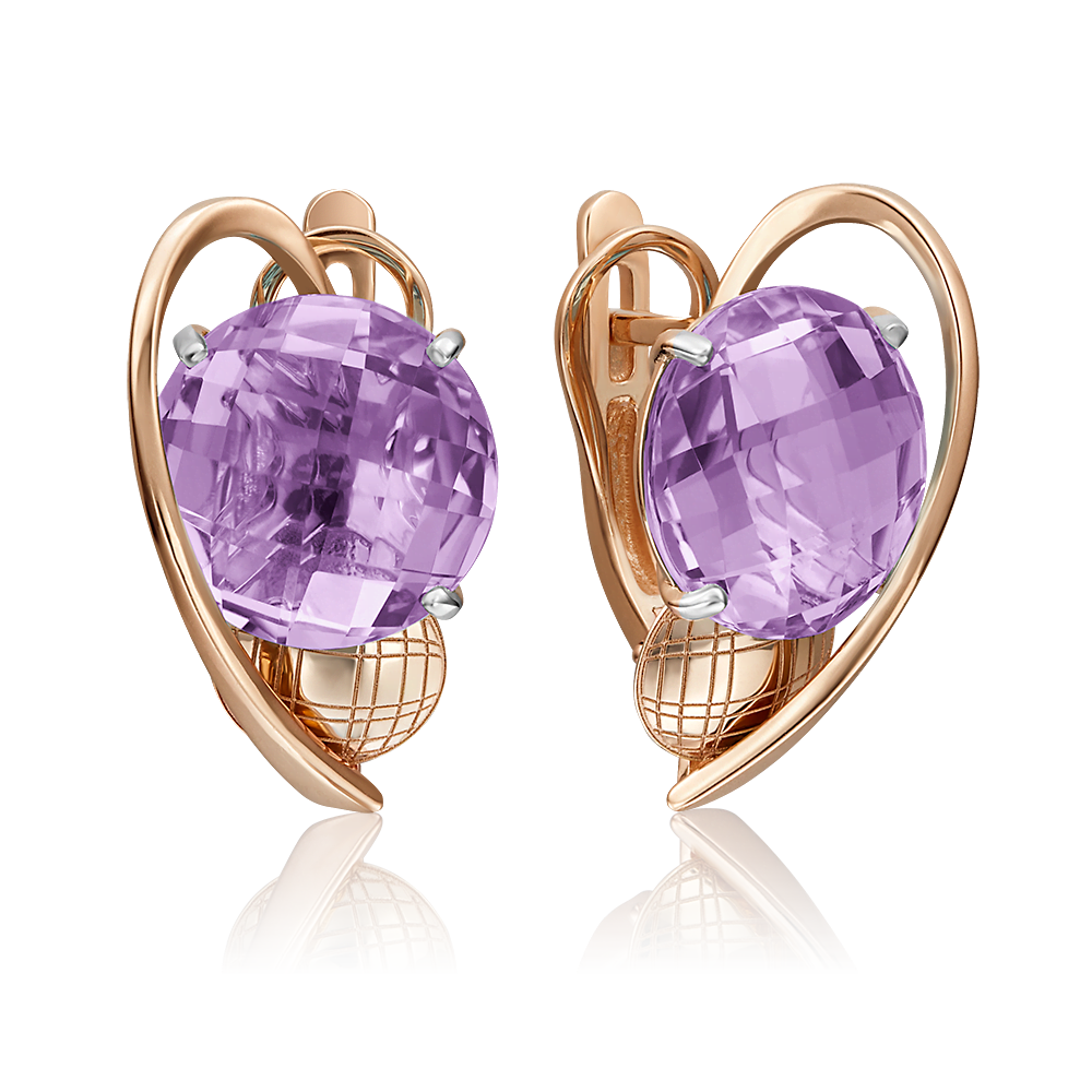 Серьги с английским замком из красного золота с аметистом 02-4183-00-203-1110-46