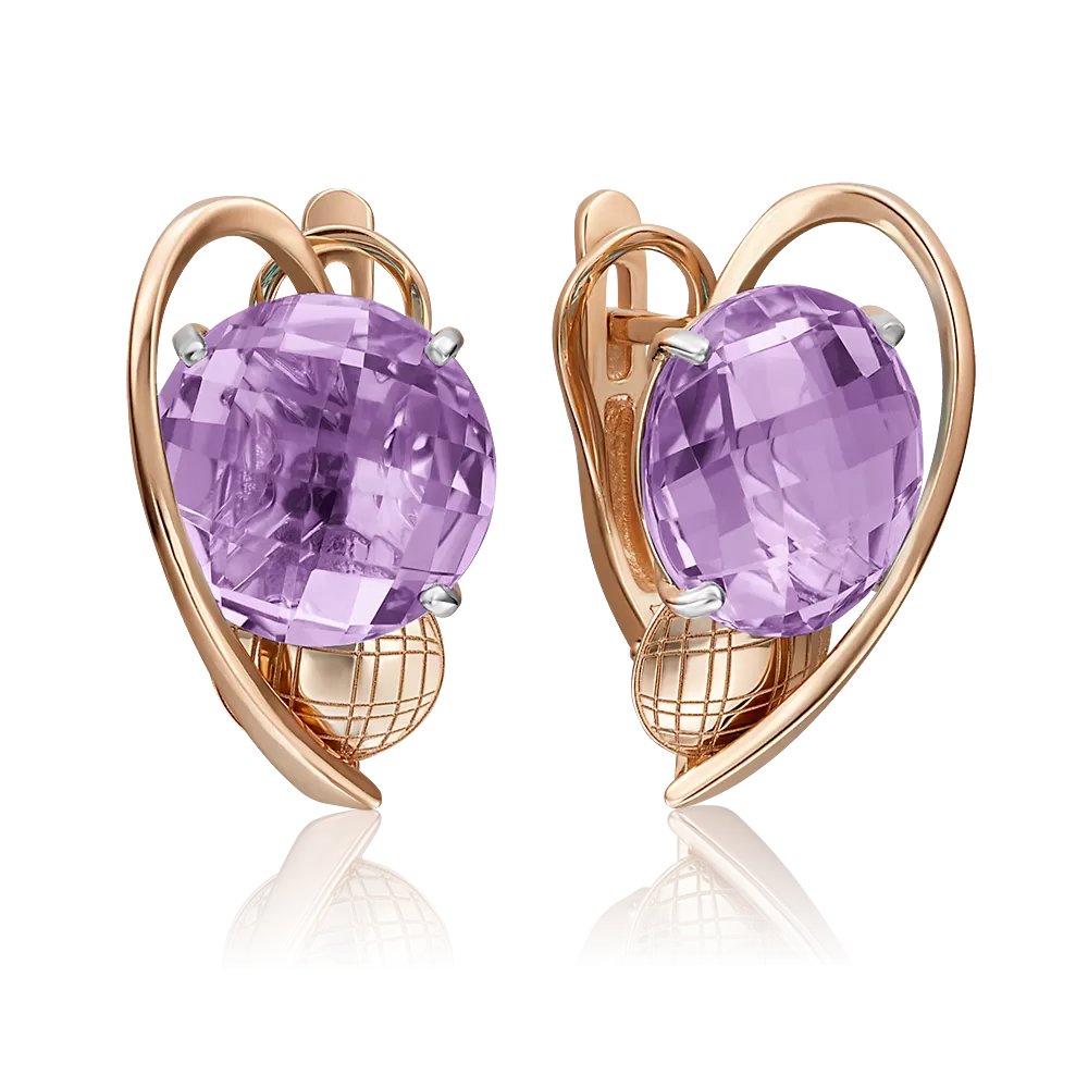 Серьги с английским замком из красного золота с аметистом 02-4183-00-203-1110-46