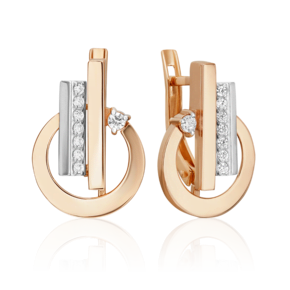 Серьги с английским замком из комбинированного золота с фианитами 02-5131-00-401-1111