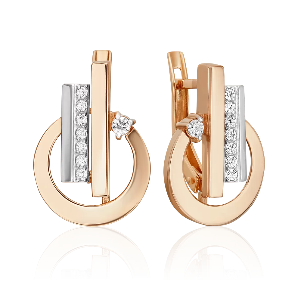 Серьги с английским замком из комбинированного золота с фианитами 02-5131-00-401-1111