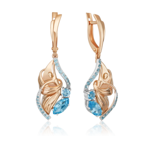 Серьги «Стихия Воды» с английским замком из комбинированного золота с топазами 02-5166-00-201-1111