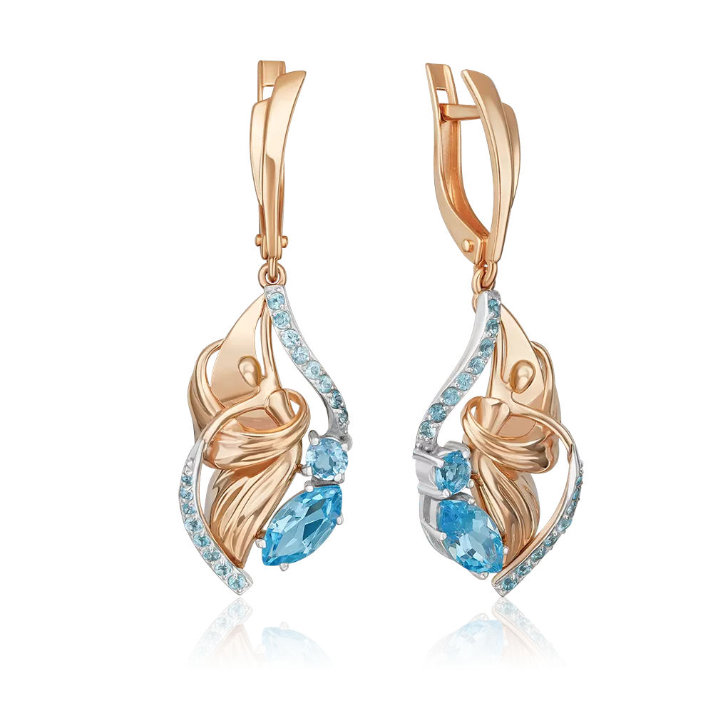 Серьги «Стихия Воды» с английским замком из комбинированного золота с топазами 02-5166-00-201-1111