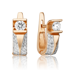 Серьги с английским замком из красного золота с фианитами 02-0918-00-502-1110-38