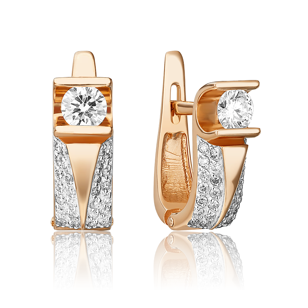 Серьги с английским замком из красного золота с фианитами 02-0918-00-502-1110-38