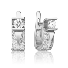 Серьги с английским замком из белого золота с фианитами 02-0918-00-502-1120-38
