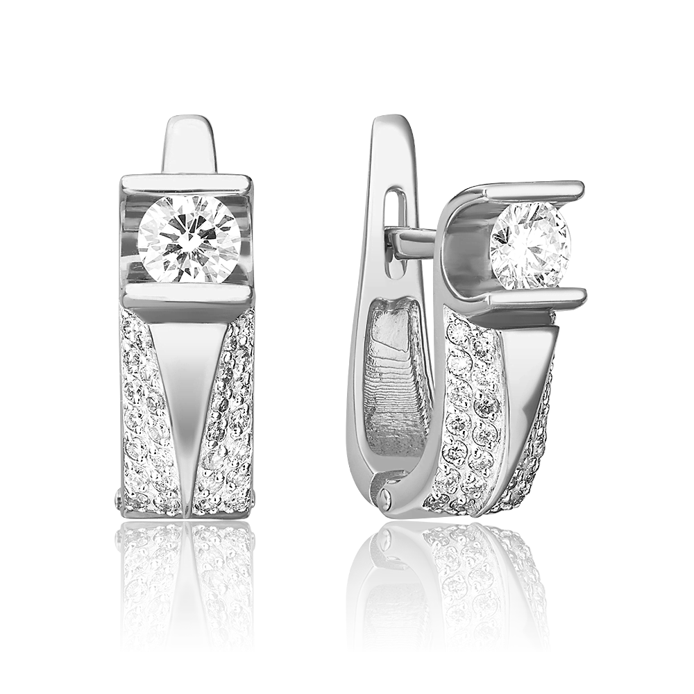 Серьги с английским замком из белого золота с фианитами 02-0918-00-502-1120-38