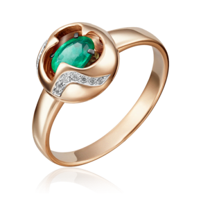 Кольцо из красного золота с изумрудом и бриллиантами 01-5146-00-106-1110-30