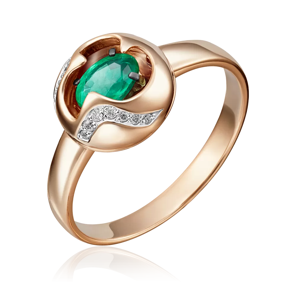 Кольцо из красного золота с изумрудом и бриллиантами 01-5146-00-106-1110-30