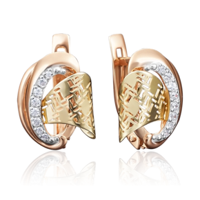 Серьги с английским замком из комбинированного золота с фианитами 02-3857-00-401-1113-48
