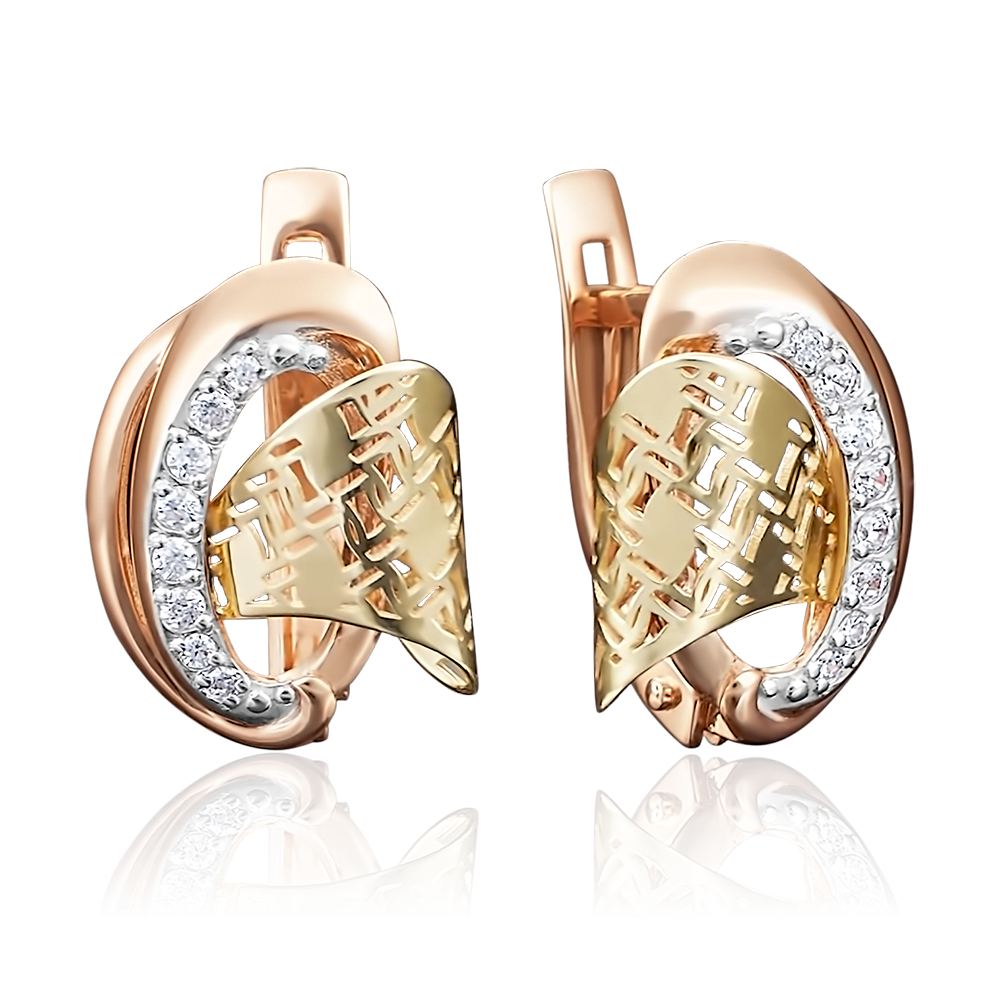 Серьги с английским замком из комбинированного золота с фианитами 02-3857-00-401-1113-48