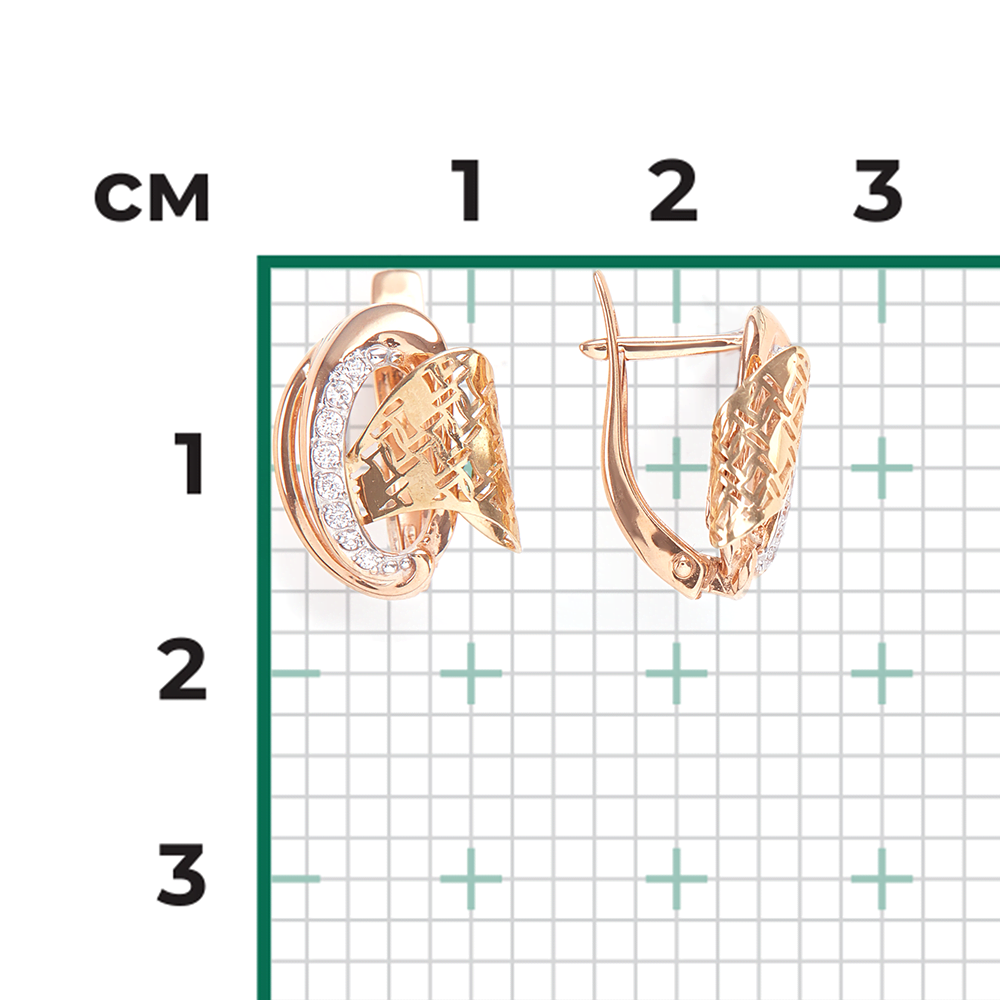 Серьги с английским замком из комбинированного золота с фианитами 02-3857-00-401-1113-48