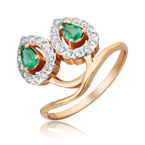 Кольцо из красного золота с изумрудами и бриллиантами 01-5523-00-106-1110-30