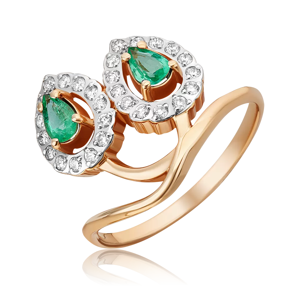 Кольцо из красного золота с изумрудами и бриллиантами 01-5523-00-106-1110-30
