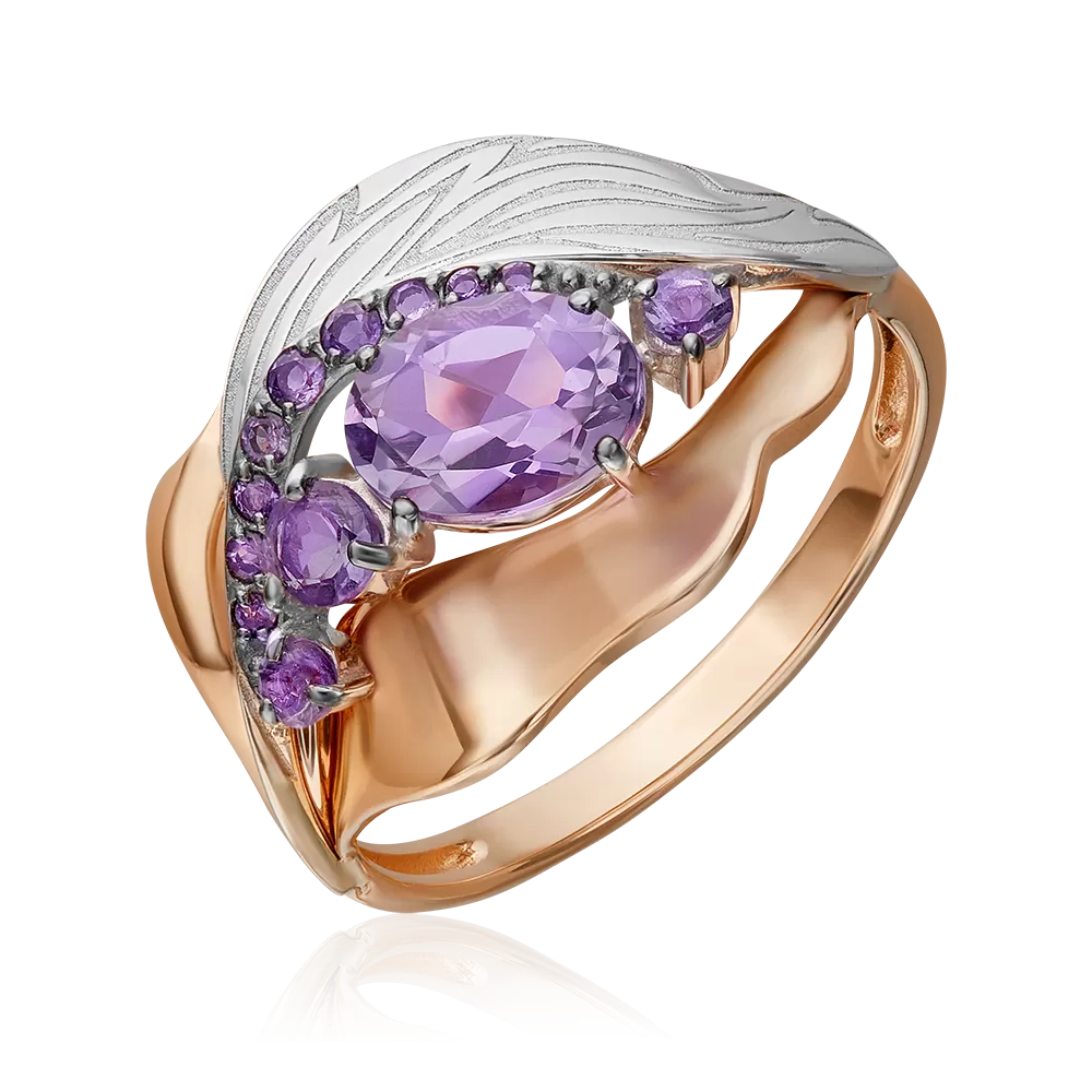 Кольцо «Стихия Воздуха» из комбинированного золота с аметистами 01-5707-00-203-1111