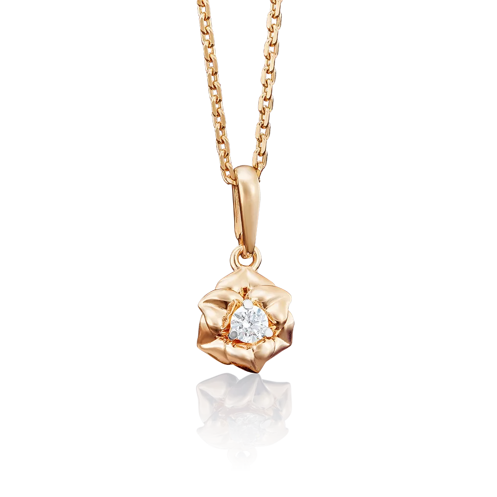 Подвеска «Цветок» из красного золота с бриллиантом 03-2672-00-101-1110-30