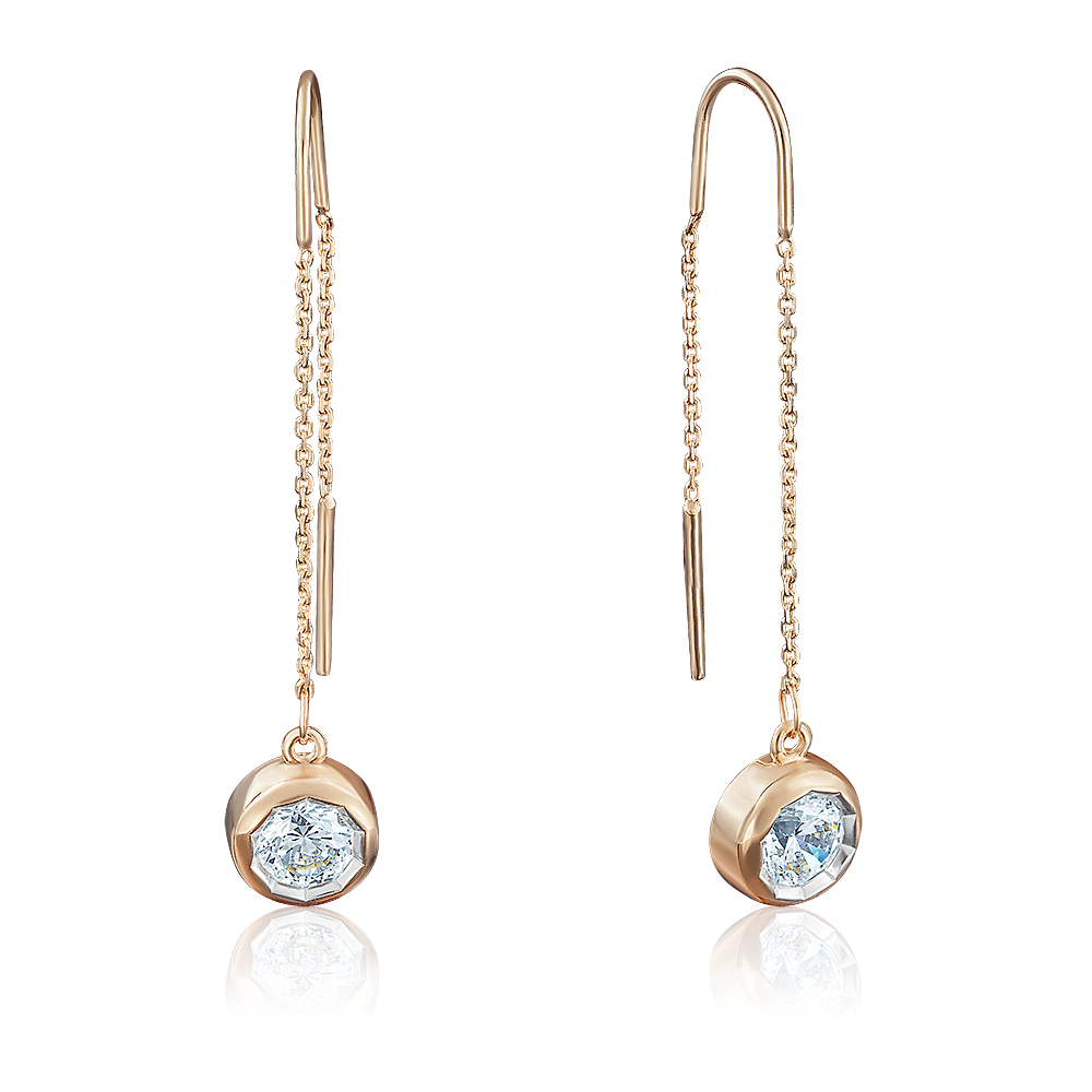 Серьги-цепочки из красного золота с фианитом 02-3734-00-501-1110-38