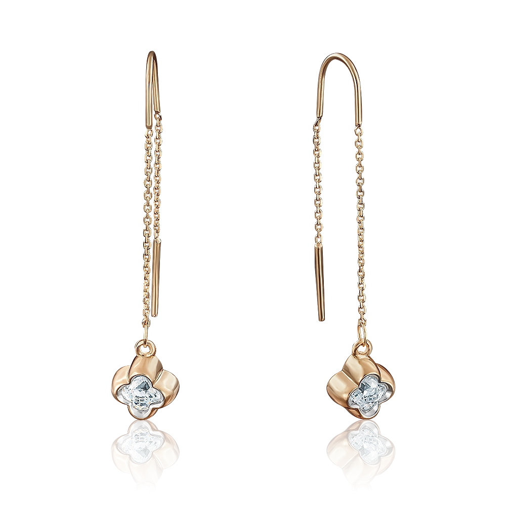 Серьги-продевки из красного золота с фианитом 02-3735-00-501-1110-38