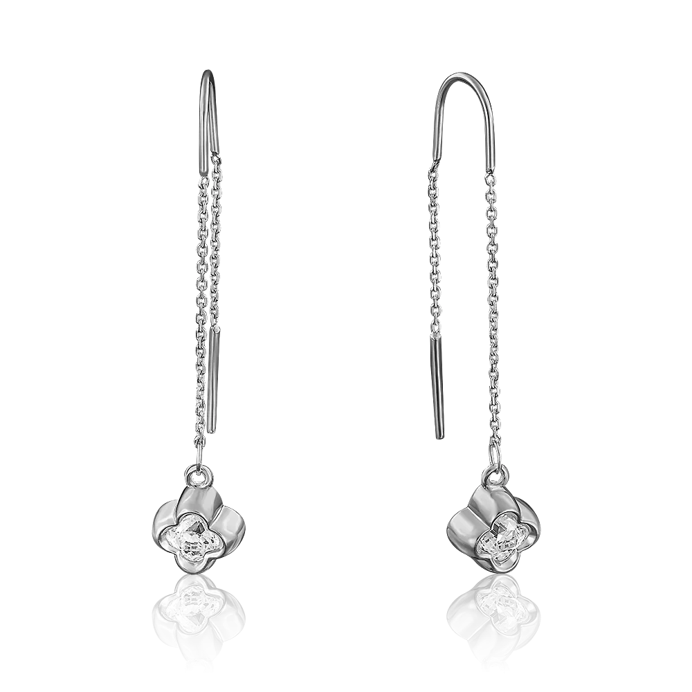 Серьги-продевки из белого золота с фианитом 02-3735-00-501-1120-38