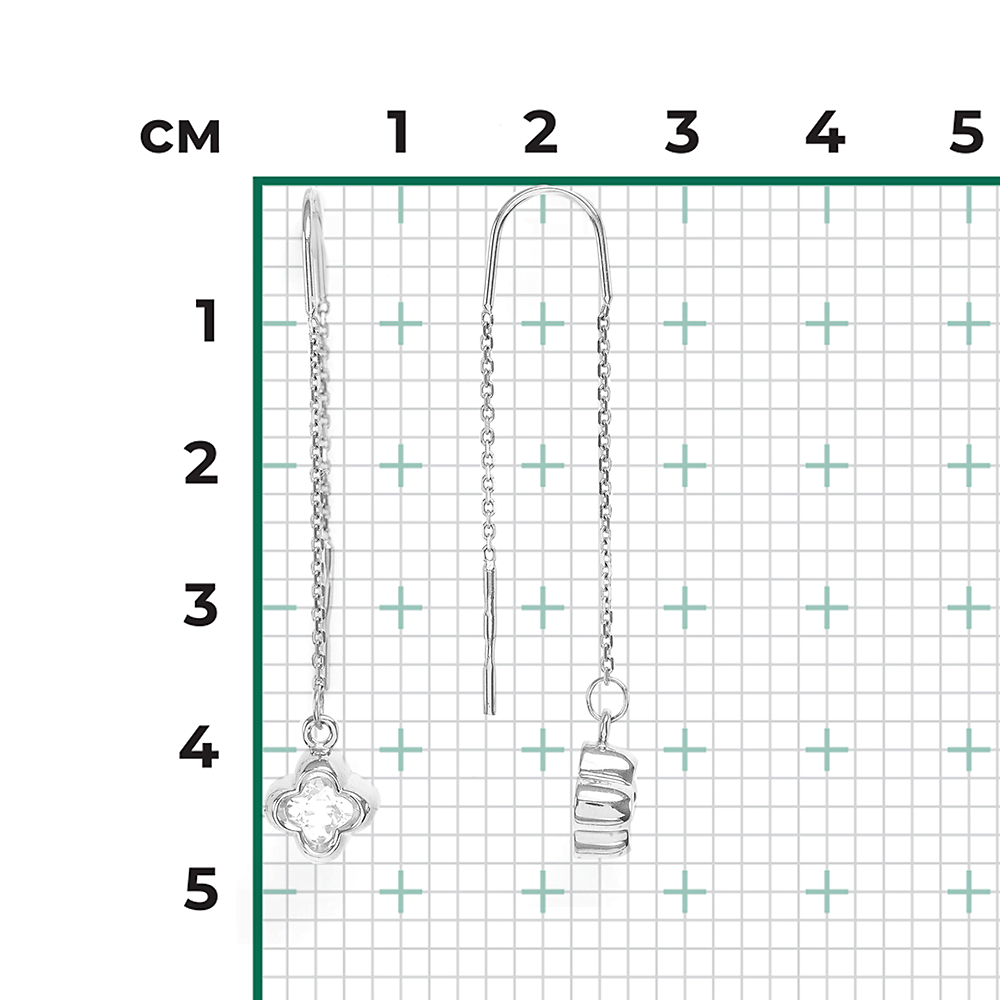 Серьги-цепочки из белого золота с фианитом 02-3735-00-501-1120-38