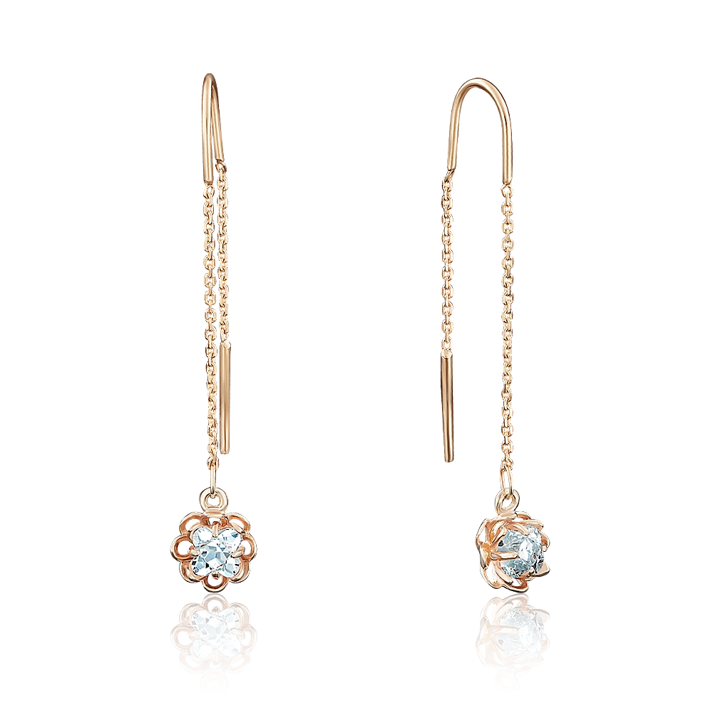 Серьги-продевки из красного золота с фианитом 02-3736-00-501-1110-38