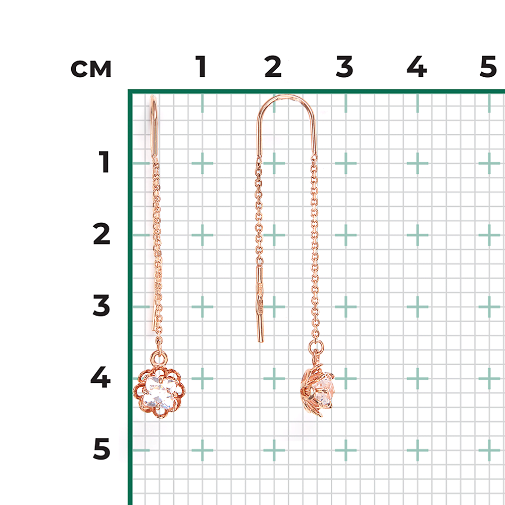 Серьги-цепочки из красного золота с фианитом 02-3736-00-501-1110-38
