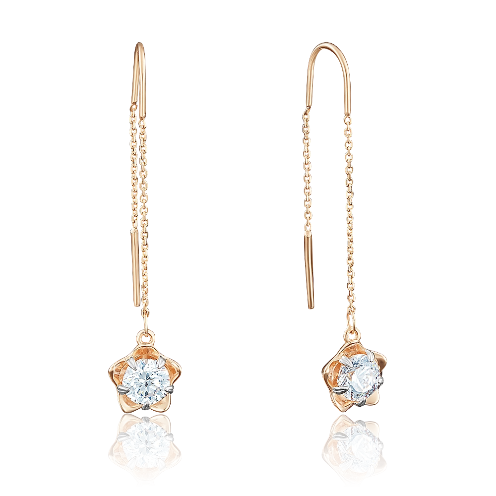 Серьги-продевки из красного золота с фианитом 02-3737-00-501-1110-38