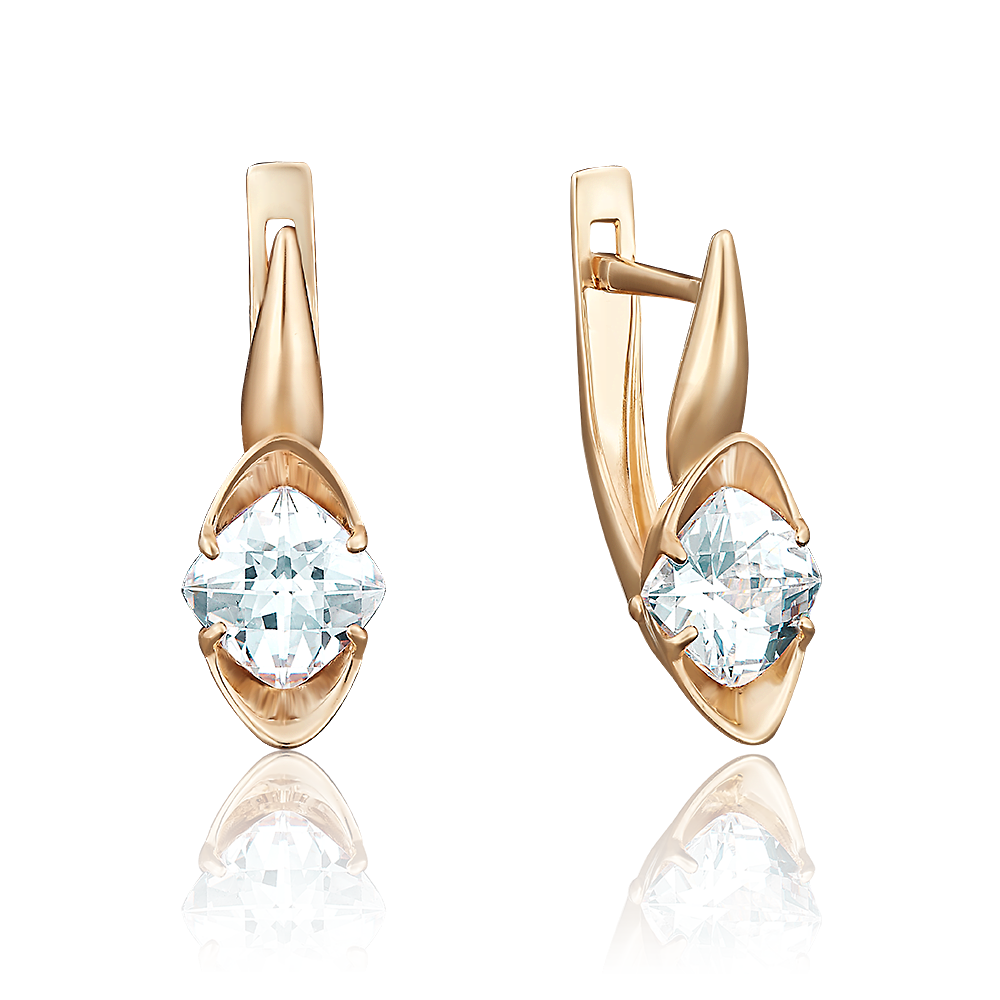 Серьги с английским замком из красного золота с фианитом 02-3738-00-501-1110-38