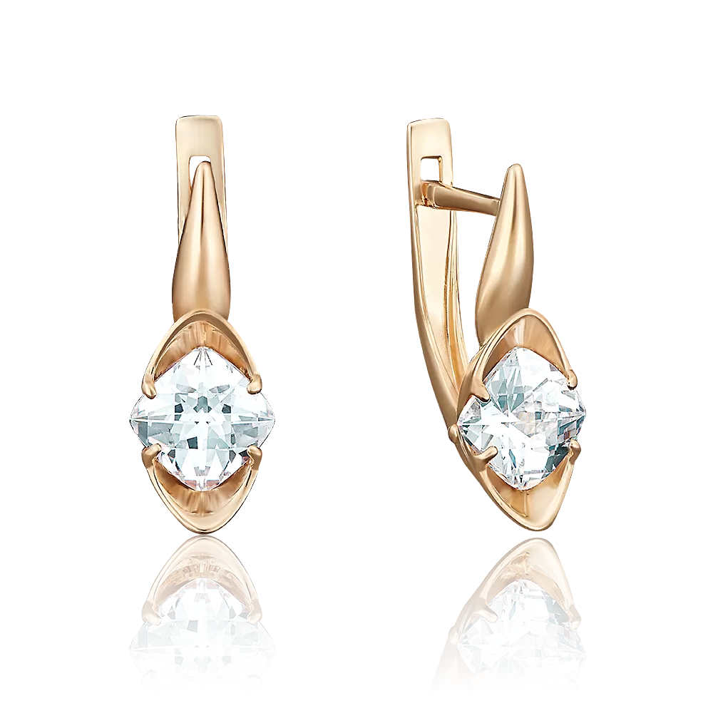 Серьги с английским замком из красного золота с фианитом 02-3738-00-501-1110-38