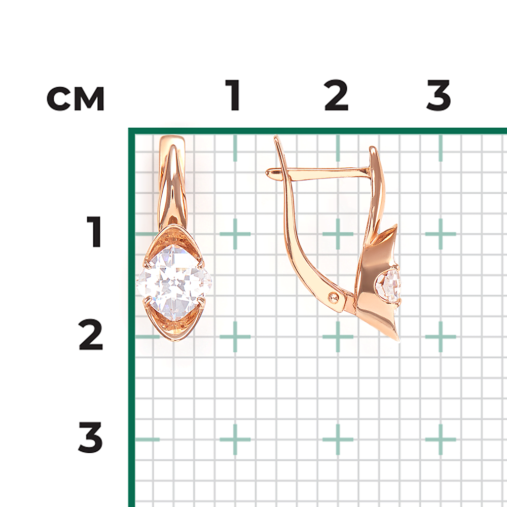 Серьги с английским замком из красного золота с фианитом 02-3738-00-501-1110-38