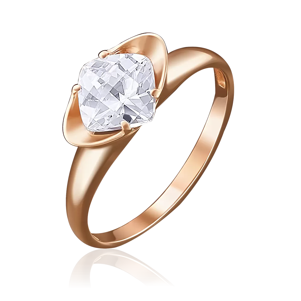 Помолвочное кольцо из красного золота с фианитом 01-4879-00-501-1110-38