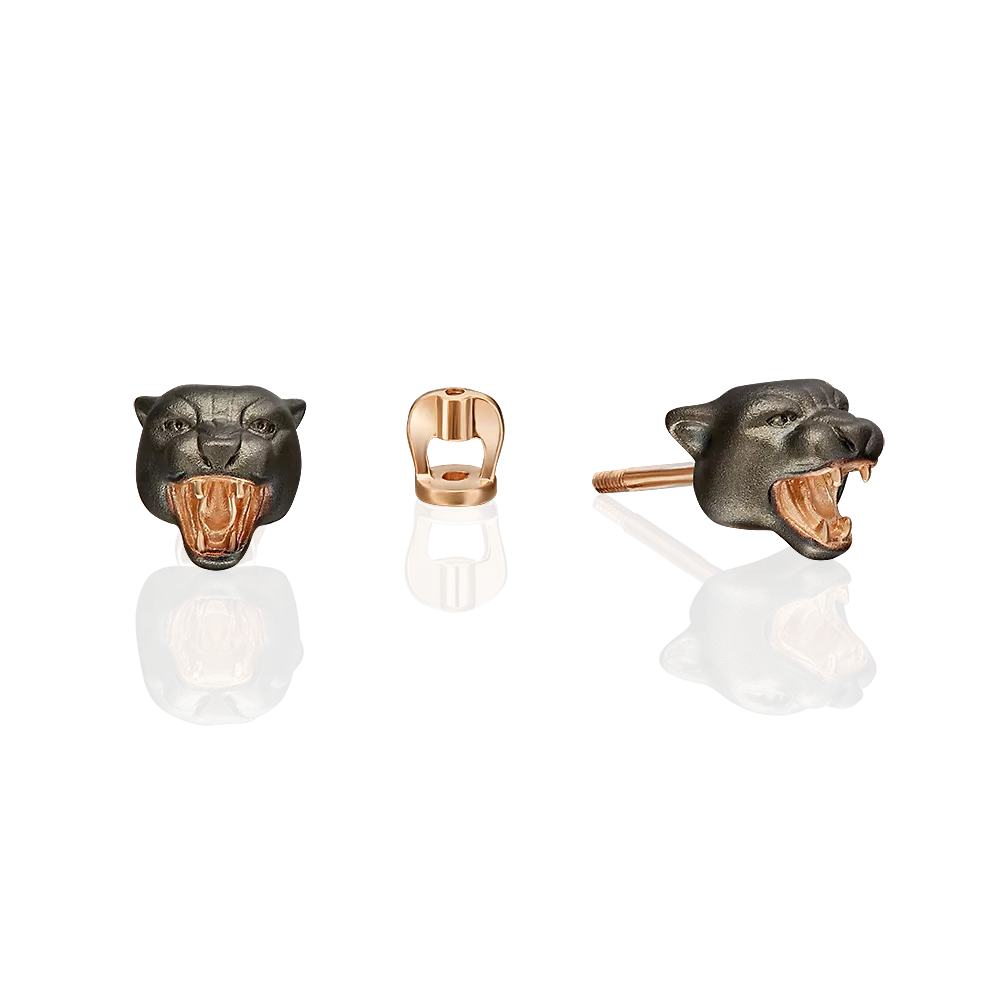 Серьги-пусеты «Чёрные пантеры» из красного золота 02-5298-00-000-1110