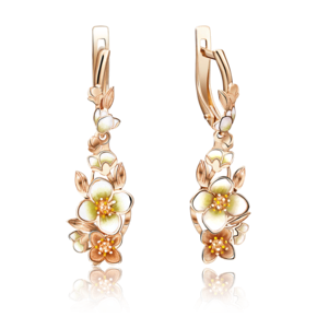 Серьги «Жасмин» с английским замком из красного золота с эмалью 02-4114-00-000-1110-48