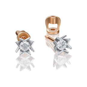 Серьги-пусеты из комбинированного золота с бриллиантом 02-4162-00-101-1111-30