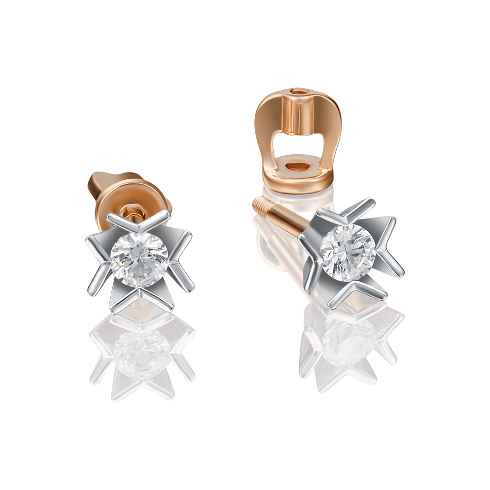 Серьги-пусеты из комбинированного золота с бриллиантом 02-4162-00-101-1111-30